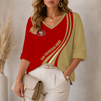 [SPECIAL OFFER] NEW CUSTOMIZED NFL11 SF49 SAN FRANCISCO 49ERS WOMEN'S HEART V-NECK LONG SLEEVE SHIRT