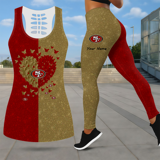 LIMITED EDITION - NEW CUSTOMIZED NFL11 SF49 SAN FRANCISCO 49ERS LEGGINGS & HOLLOW TANK TOP SET