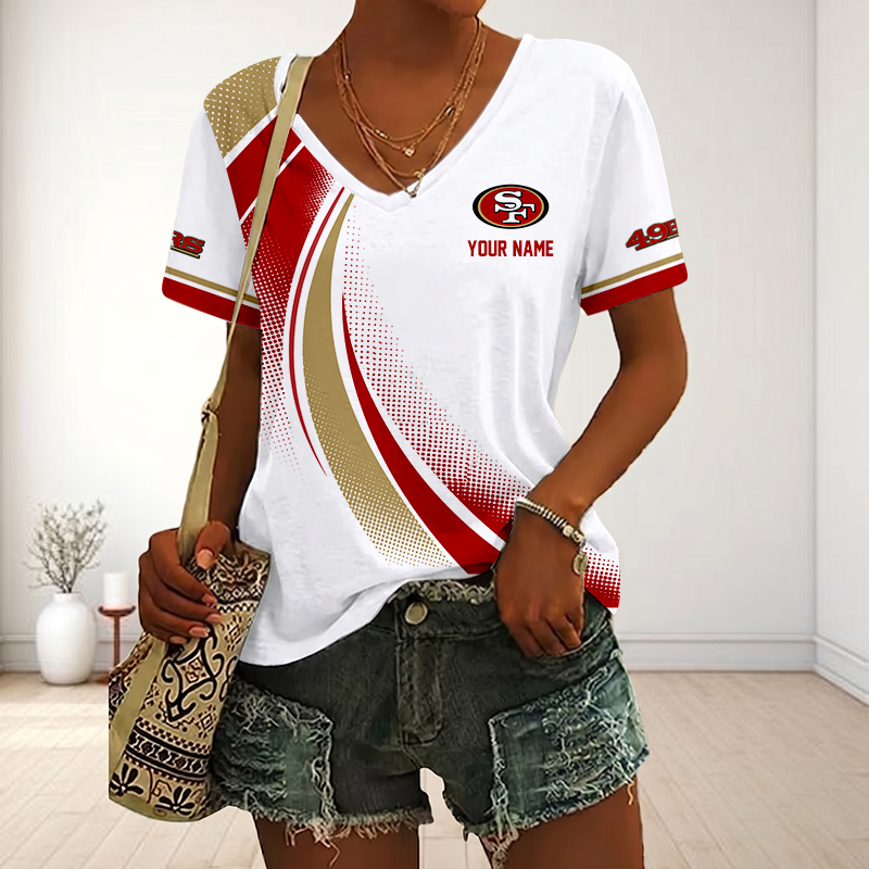 LIMITED EDITION - NEW CUSTOMIZED NFL11 SF49 SAN FRANCISCO 49ERS V-NECK FEMALE SHIRT