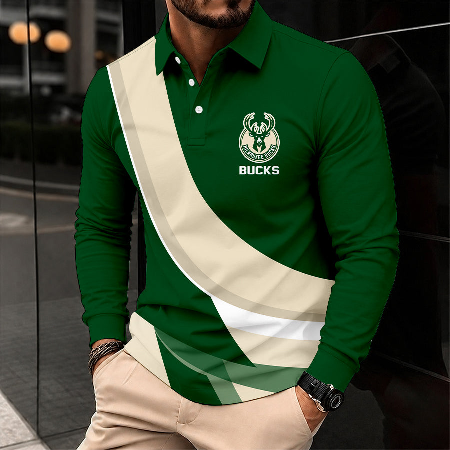 [HOT DEAL] NEW CUSTOMIZED NBA11 MBU MILWAUKEE BUCKS MEN LONG SLEEVE POLO