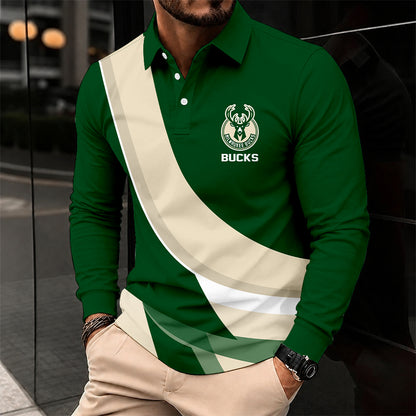 [HOT DEAL] NEW CUSTOMIZED NBA11 MBU MILWAUKEE BUCKS MEN LONG SLEEVE POLO