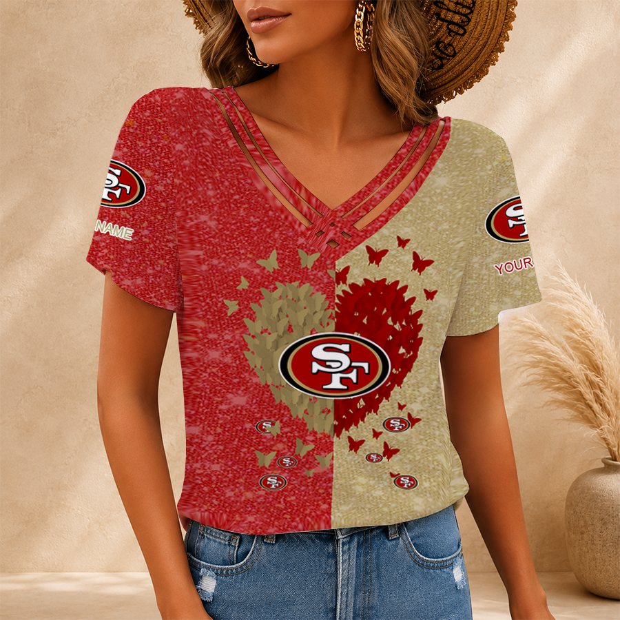 LIMITED EDITION - NEW CUSTOMIZED NFL11 SF49 SAN FRANCISCO 49ERS V-NECK SHIRT
