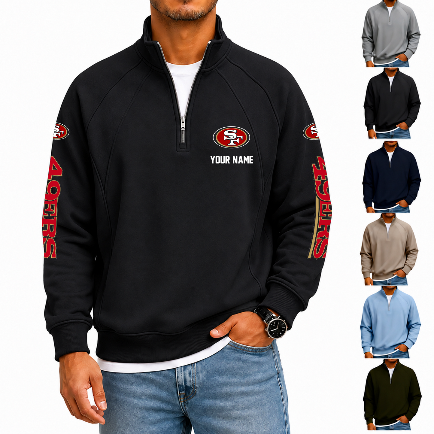 [SPECIAL OFFER] NEW CUSTOMIZED NFL11 SF49 SAN FRANCISCO 49ERS MEN'S QUARTER ZIP PULLOVER