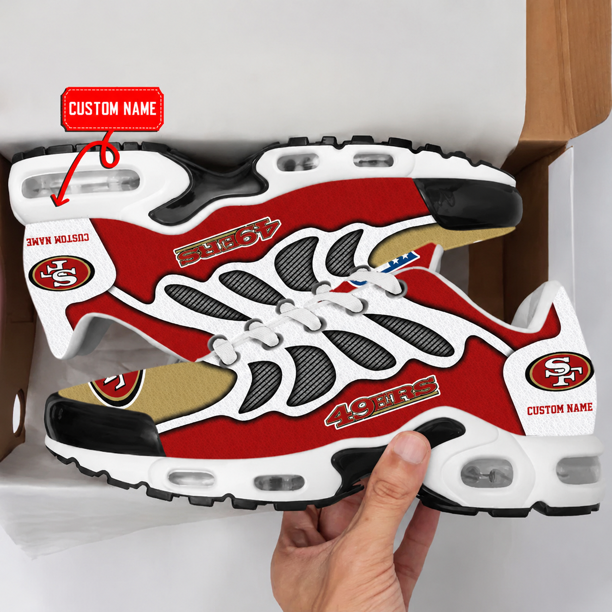 LIMITED EDITION - NEW CUSTOMIZED NFL11 SF49 SAN FRANCISCO 49ERS AIR MAX PLUS SNEAKERS