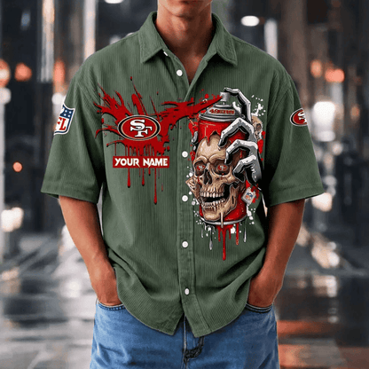 [SPECIAL OFFER] NEW CUSTOMIZED NFL11 SF49 SAN FRANCISCO 49ERS SEERSUCKER BUTTON SHIRT