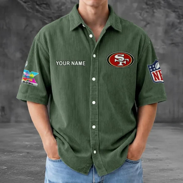 LIMITED EDITION - NEW CUSTOMIZED NFL11 SF49 SAN FRANCISCO 49ERS SEERSUCKER BUTTON SHIRT