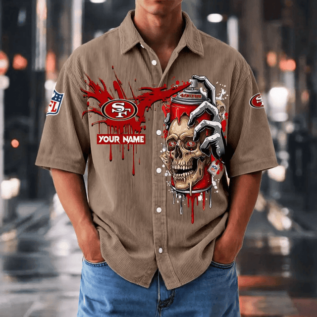 [SPECIAL OFFER] NEW CUSTOMIZED NFL11 SF49 SAN FRANCISCO 49ERS SEERSUCKER BUTTON SHIRT