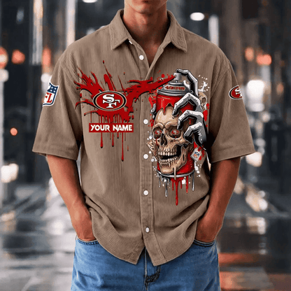 [SPECIAL OFFER] NEW CUSTOMIZED NFL11 SF49 SAN FRANCISCO 49ERS SEERSUCKER BUTTON SHIRT
