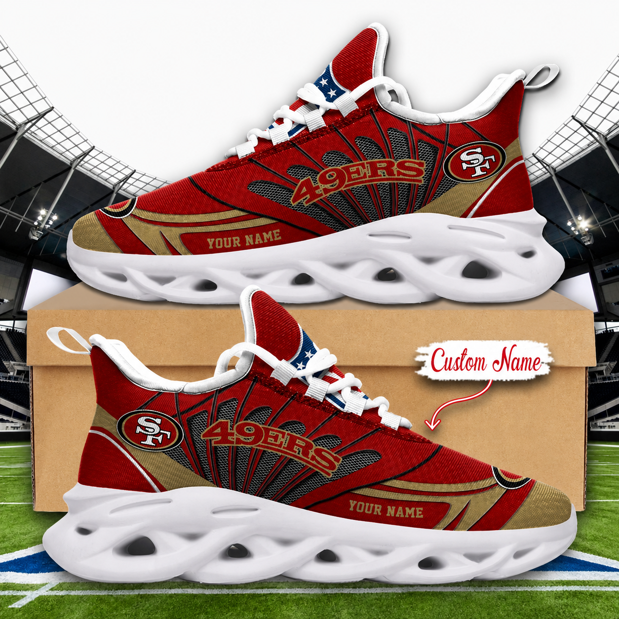 LIMITED EDITION - NEW CUSTOMIZED NFL11 SF49 SAN FRANCISCO 49ERS UNISEX CLUNKY SNEAKERS