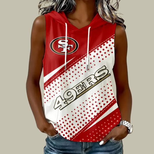 [SPECIAL OFFER] NEW CUSTOMIZED NFL11 SF49 SAN FRANCISCO 49ERS WOMEN'S SLEEVELESS HOODED POCKET TANK TOP