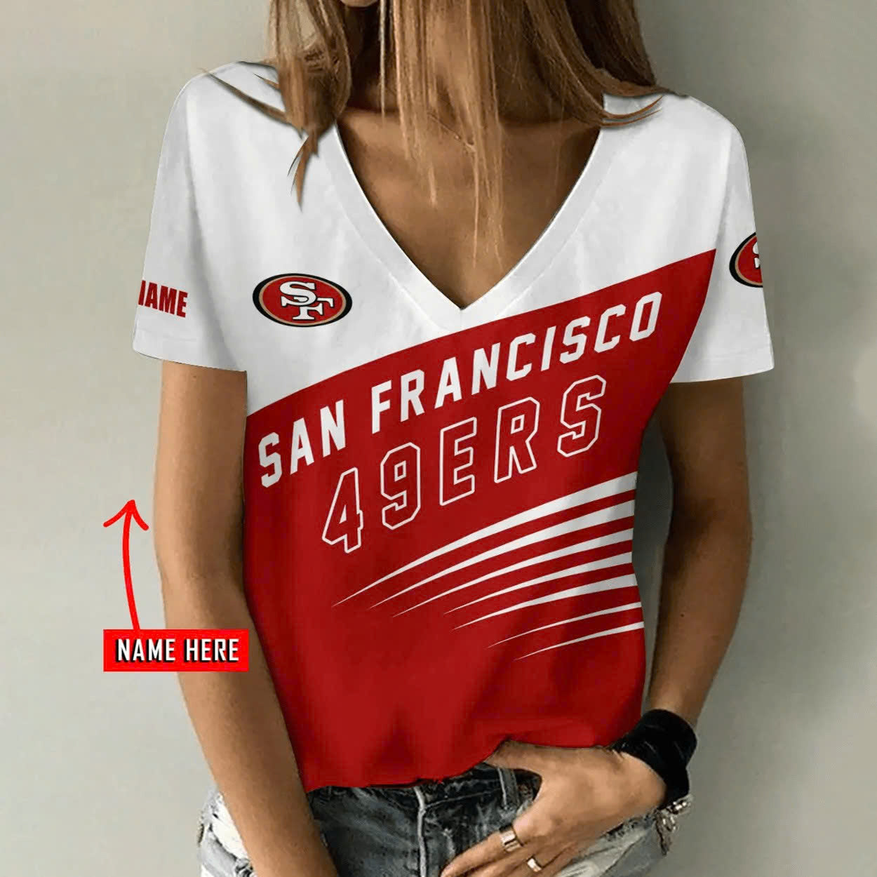 [SPECIAL OFFER] NEW CUSTOMIZED NFL11 SF49 SAN FRANCISCO 49ERS V-NECK FEMALE SHIRT