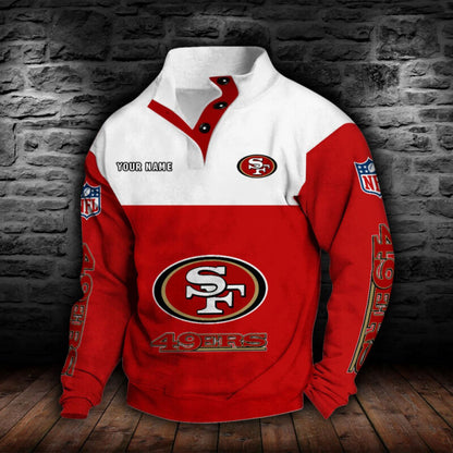 LIMITED EDITION - NEW CUSTOMIZED NFL11 SF49 SAN FRANCISCO 49ERS QUARTER-BUTTON STAND-COLLAR SWEATSHIRT