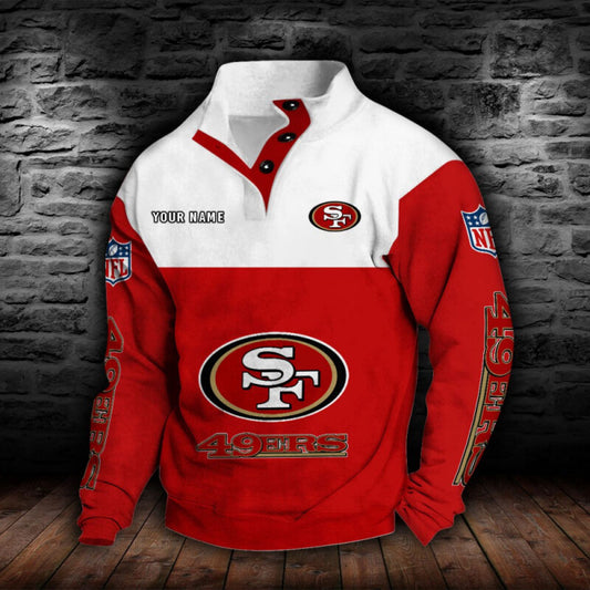 LIMITED EDITION - NEW CUSTOMIZED NFL11 SF49 SAN FRANCISCO 49ERS QUARTER-BUTTON STAND-COLLAR SWEATSHIRT