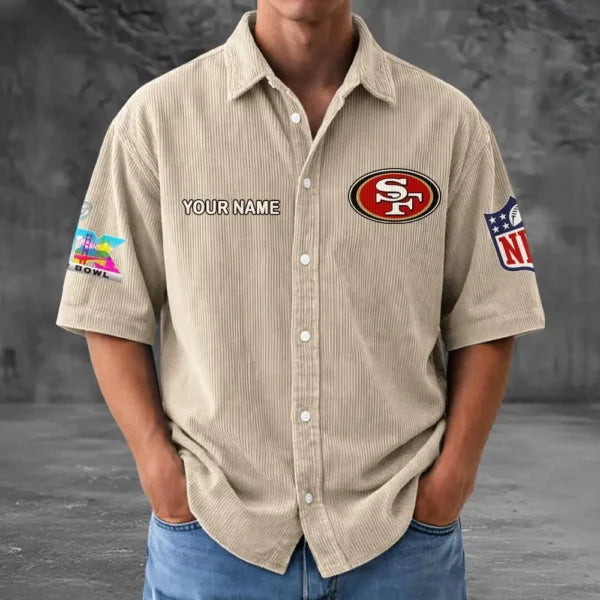 LIMITED EDITION - NEW CUSTOMIZED NFL11 SF49 SAN FRANCISCO 49ERS SEERSUCKER BUTTON SHIRT