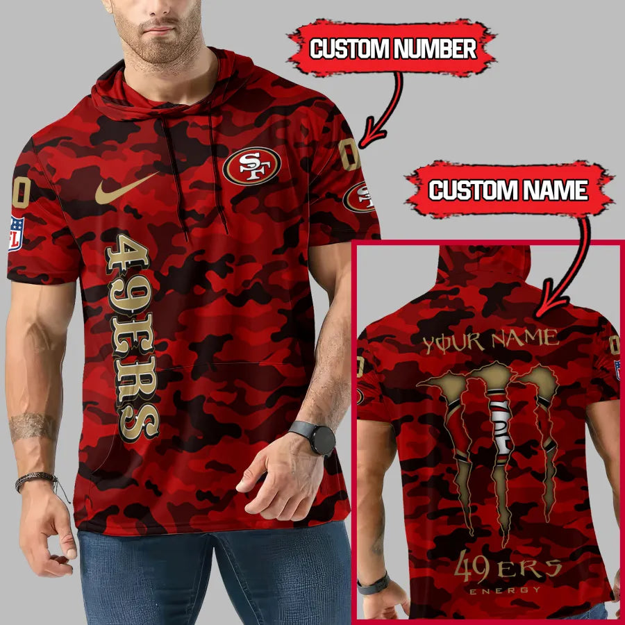 LIMITED EDITION - NEW CUSTOMIZED NFL11 SF49 SAN FRANCISCO 49ERS SHORT SLEEVE HOODIE