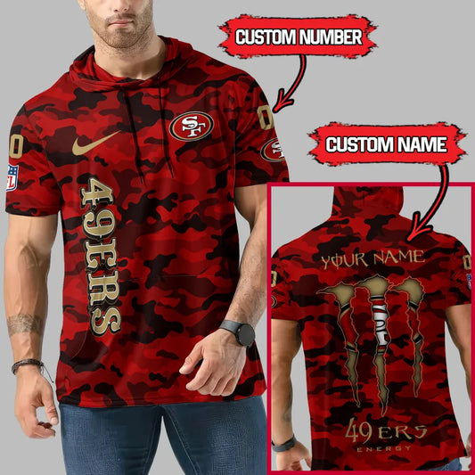 LIMITED EDITION - NEW CUSTOMIZED NFL11 SF49 SAN FRANCISCO 49ERS SHORT SLEEVE HOODIE