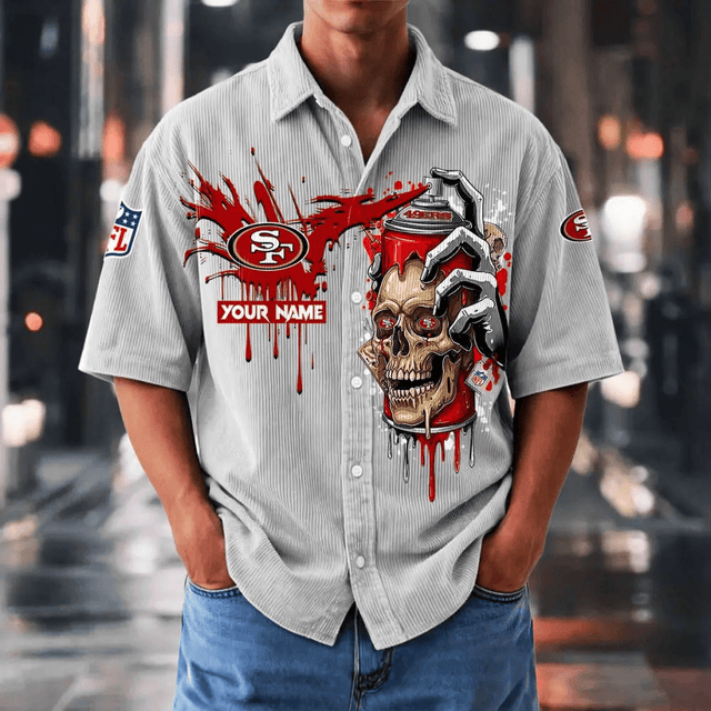 [SPECIAL OFFER] NEW CUSTOMIZED NFL11 SF49 SAN FRANCISCO 49ERS SEERSUCKER BUTTON SHIRT