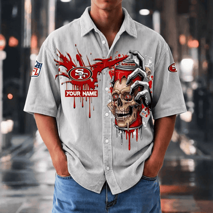 [SPECIAL OFFER] NEW CUSTOMIZED NFL11 SF49 SAN FRANCISCO 49ERS SEERSUCKER BUTTON SHIRT