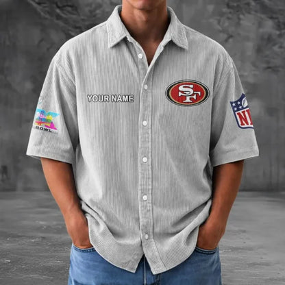 LIMITED EDITION - NEW CUSTOMIZED NFL11 SF49 SAN FRANCISCO 49ERS SEERSUCKER BUTTON SHIRT