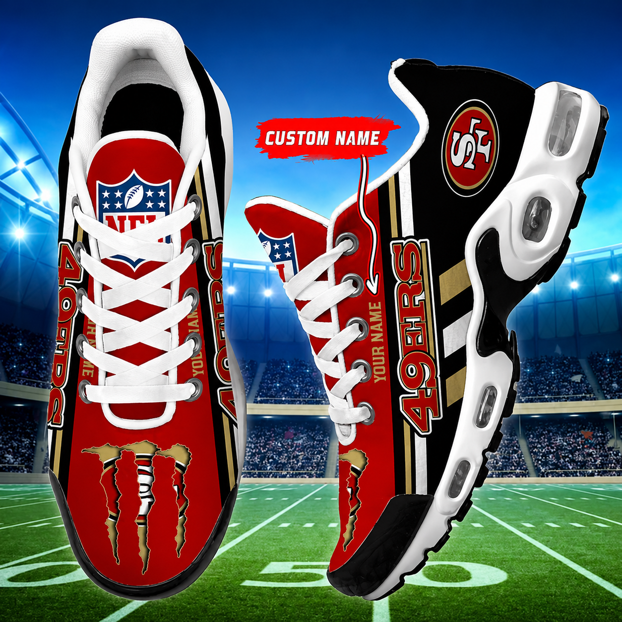 LIMITED EDITION - NEW CUSTOMIZED NFL11 SF49 SAN FRANCISCO 49ERS AIR MAX PLUS SNEAKERS