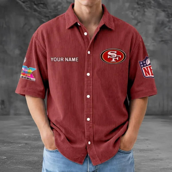 LIMITED EDITION - NEW CUSTOMIZED NFL11 SF49 SAN FRANCISCO 49ERS SEERSUCKER BUTTON SHIRT