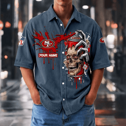 [SPECIAL OFFER] NEW CUSTOMIZED NFL11 SF49 SAN FRANCISCO 49ERS SEERSUCKER BUTTON SHIRT