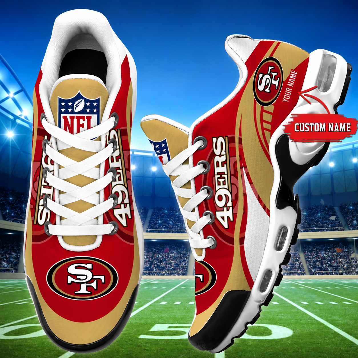 LIMITED EDITION - NEW CUSTOMIZED NFL11 SF49 SAN FRANCISCO 49ERS AIR MAX PLUS SNEAKERS