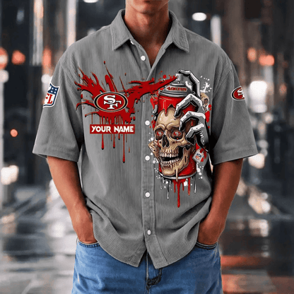 [SPECIAL OFFER] NEW CUSTOMIZED NFL11 SF49 SAN FRANCISCO 49ERS SEERSUCKER BUTTON SHIRT