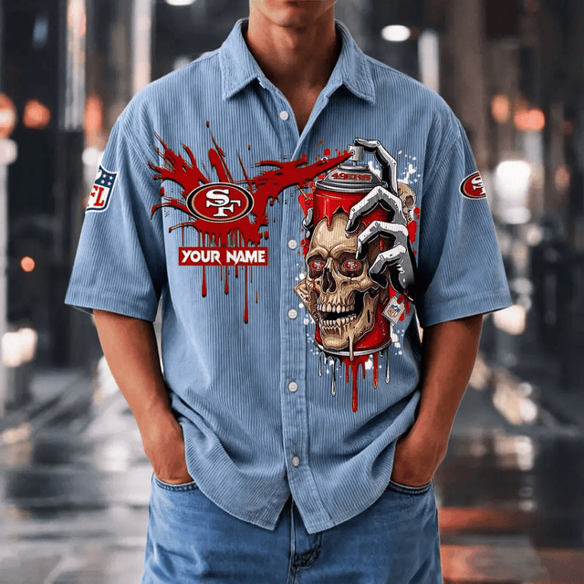 [SPECIAL OFFER] NEW CUSTOMIZED NFL11 SF49 SAN FRANCISCO 49ERS SEERSUCKER BUTTON SHIRT