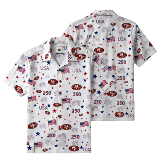 LIMITED EDITION - NEW CUSTOMIZED NFL11 SF49 SAN FRANCISCO 49ERS PATRIOTIC 250 USA HAWAIIAN SHIRT