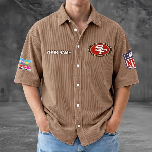 LIMITED EDITION - NEW CUSTOMIZED NFL11 SF49 SAN FRANCISCO 49ERS SEERSUCKER BUTTON SHIRT