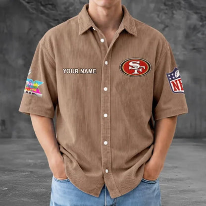 LIMITED EDITION - NEW CUSTOMIZED NFL11 SF49 SAN FRANCISCO 49ERS SEERSUCKER BUTTON SHIRT