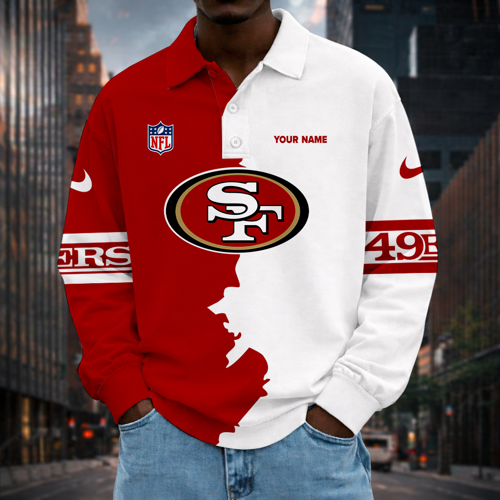 LIMITED EDITION - NEW CUSTOMIZED NFL11 SF49 SF49ERS MEN LONG SLEEVE POLO
