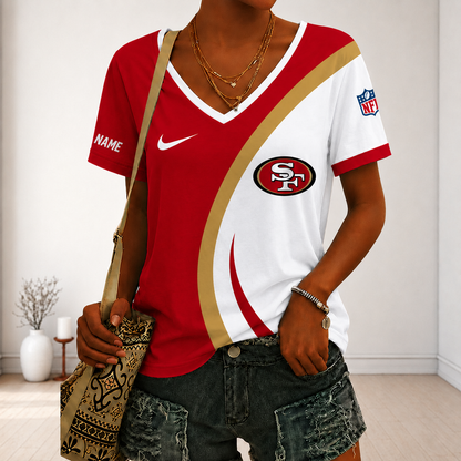 LIMITED EDITION - NEW CUSTOMIZED NFL11 SF49 SAN FRANCISCO 49ERS V-NECK FEMALE SHIRT