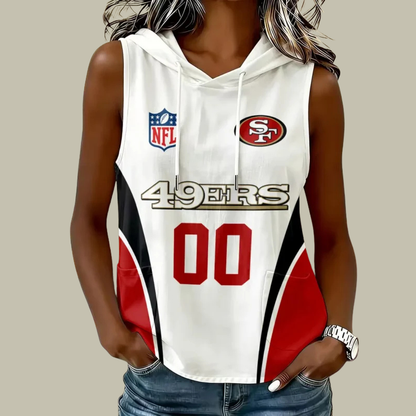 [SPECIAL OFFER] NEW CUSTOMIZED NFL11 SF49 SAN FRANCISCO 49ERS WOMEN'S SLEEVELESS HOODED POCKET TANK TOP