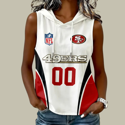 [SPECIAL OFFER] NEW CUSTOMIZED NFL11 SF49 SAN FRANCISCO 49ERS WOMEN'S SLEEVELESS HOODED POCKET TANK TOP