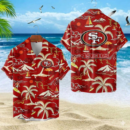 VIRAL EDITION  - NEW CUSTOMIZED NFL11 SF49 SAN FRANCISCO 49ERS UNISEX INDEPENDENCE DAY HAWAIIAN SHIRT & SHORTS SET