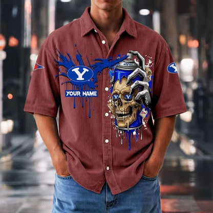MEGA SALE - NEW CUSTOMIZED NCAA FBS11 BYU BYU COUGARS SEERSUCKER BUTTON SHIRT