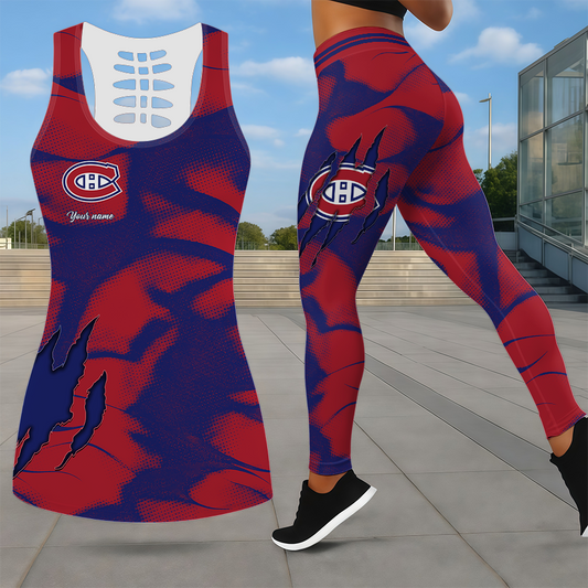 LIMITED EDITION - NEW CUSTOMIZED NHL11 MCD MONTREAL CANADIENS LEGGINGS & HOLLOW TANK TOP SET