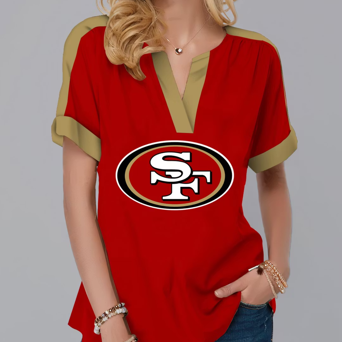 LIMITED EDITION - NEW CUSTOMIZED NFL11 SF49 SAN FRANCISCO 49ERS V-NECK FEMALE SHIRT