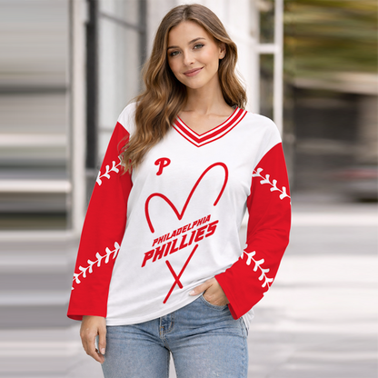 LIMITED EDITION - NEW CUSTOMIZED MLB11 PPS PHILADELPHIA PHILLIES  WOMEN'S HEART V-NECK LONG SLEEVE SHIRT