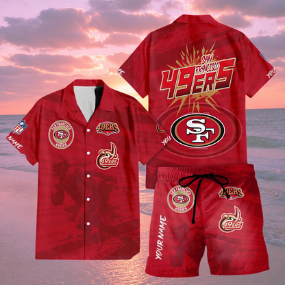 LIMITED EDITION  - NEW CUSTOMIZED NFL11 SF49 SAN FRANCISCO 49ERS UNISEX HAWAIIAN SHIRT & SHORTS SET