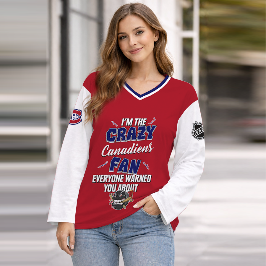 LIMITED EDITION - NEW CUSTOMIZED NHL11 MCD MONTREAL CANADIENS WOMEN'S HEART V-NECK LONG SLEEVE SHIRT