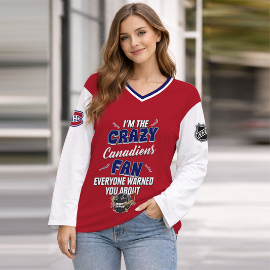 LIMITED EDITION - NEW CUSTOMIZED NHL11 MCD MONTREAL CANADIENS WOMEN'S HEART V-NECK LONG SLEEVE SHIRT