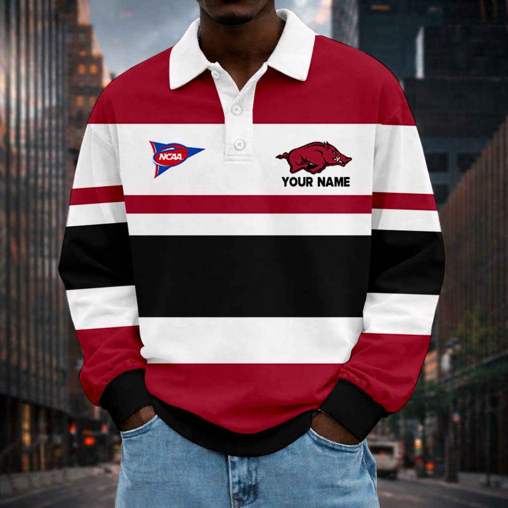 LIMITED EDITION - NEW CUSTOMIZED NCAA FBS12 AKR ARKANSAS RAZORBACKS UNISEX LONG SLEEVE POLO