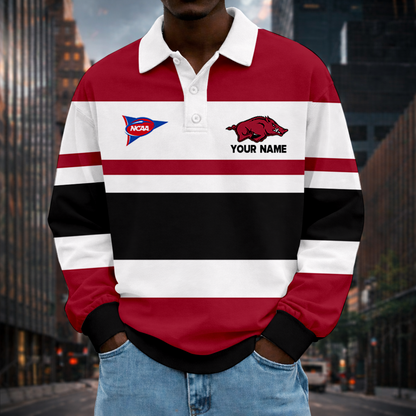 LIMITED EDITION - NEW CUSTOMIZED NCAA FBS12 AKR ARKANSAS RAZORBACKS UNISEX LONG SLEEVE POLO