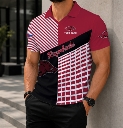 VIRAL EDITION - NEW CUSTOMIZED NCAA FBS12 AKR ARKANSAS RAZORBACKS POLO SHIRT