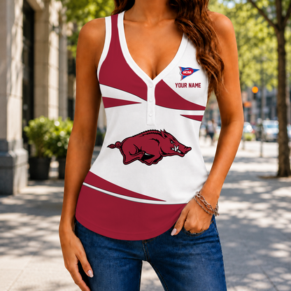 LIMITED EDITION - NEW CUSTOMIZED NCAA FBS12 AKR ARKANSAS RAZORBACKS WOMEN'S V-NECK TANK TOP