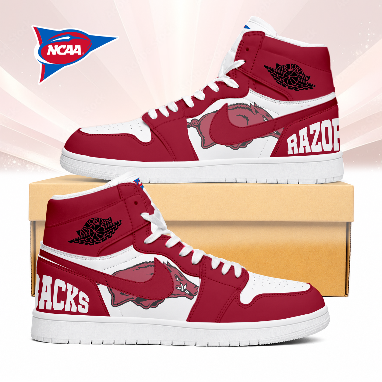 LIMITED EDITION - NEW CUSTOMIZED NCAA FBS12 AKR ARKANSAS RAZORBACKS AIR JORDAN SNEAKERS