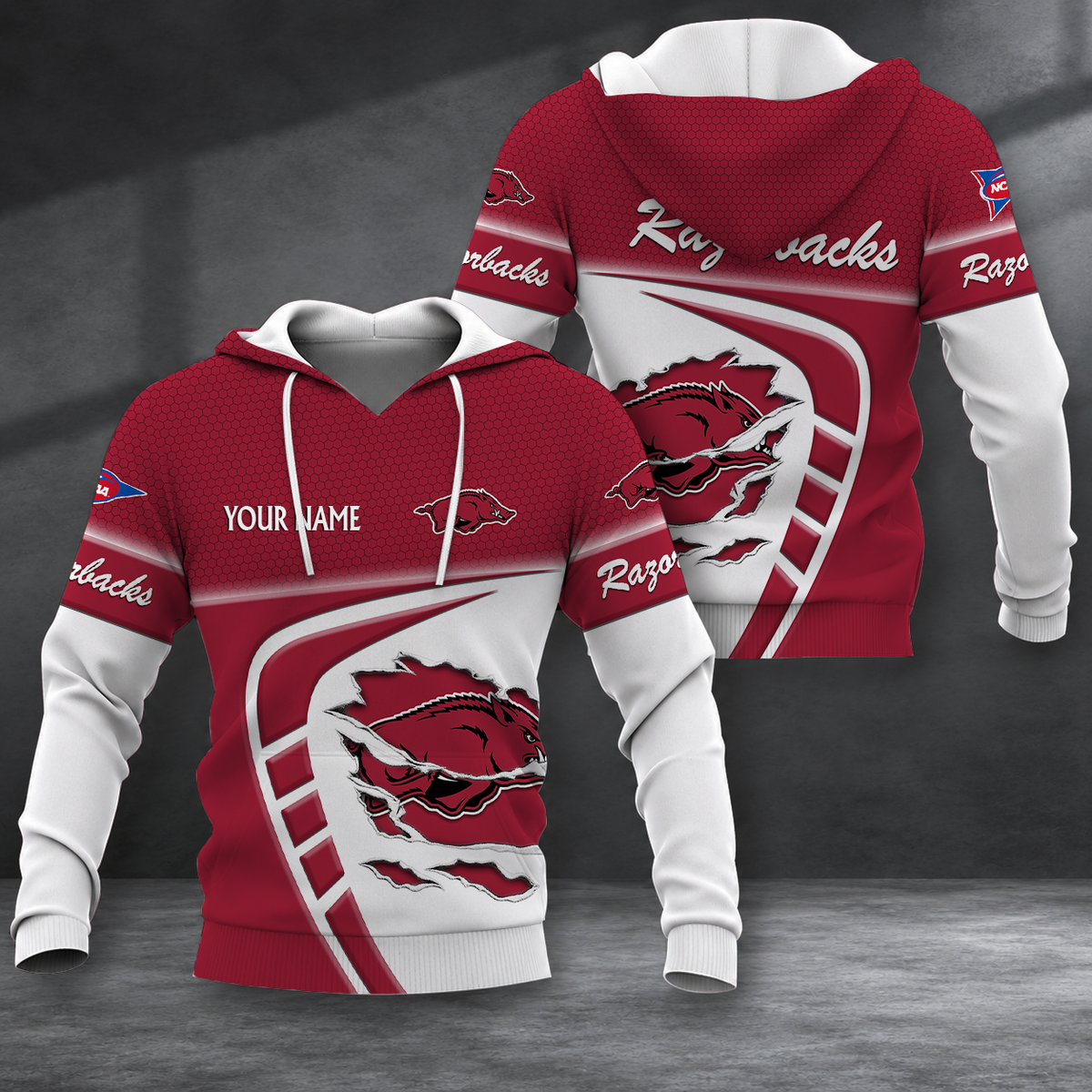 ELITE EDITION - NEW CUSTOMIZED NCAA FBS12 AKR ARKANSAS RAZORBACKS HOODIE, ZIP HOODIE, T-SHIRT, POLO SHIRT, ZIP POLO SHIRT & SWEATSHIRT